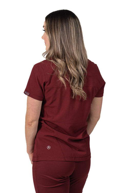 Women's One Pocket Scrub Top V-Neck Red