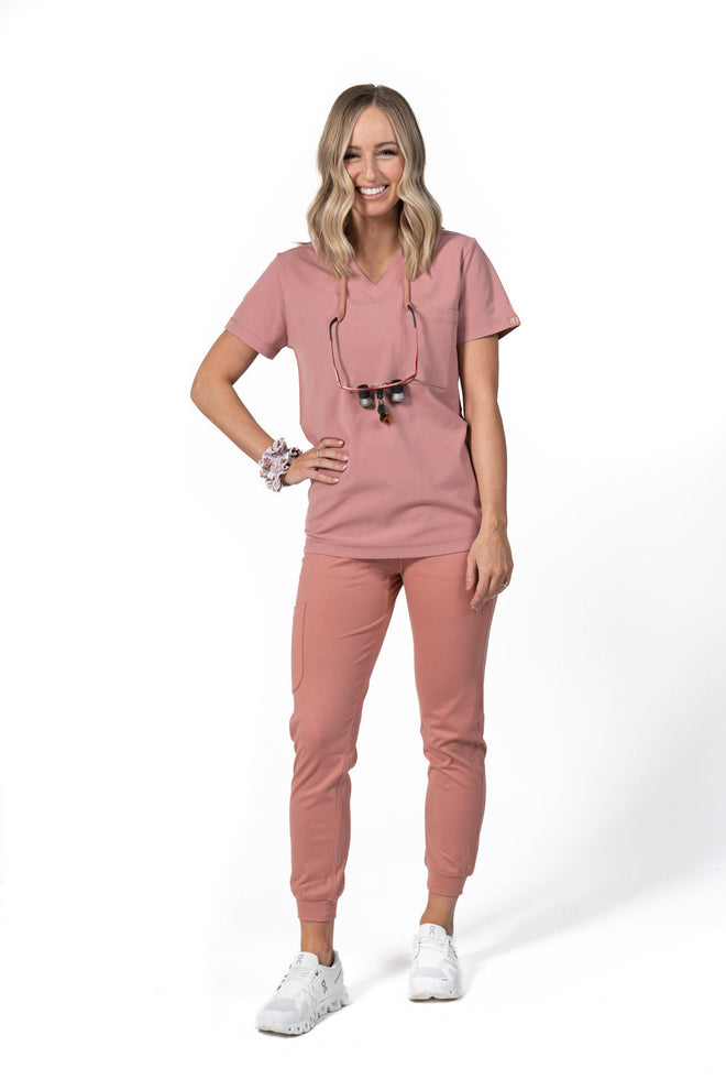 Women's One Pocket Scrub Top V-Neck Pink