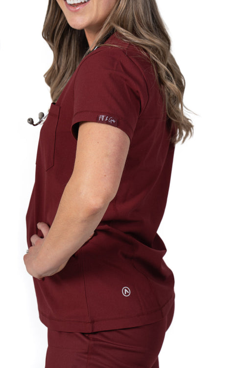 Women's One Pocket Scrub Top V-Neck Red