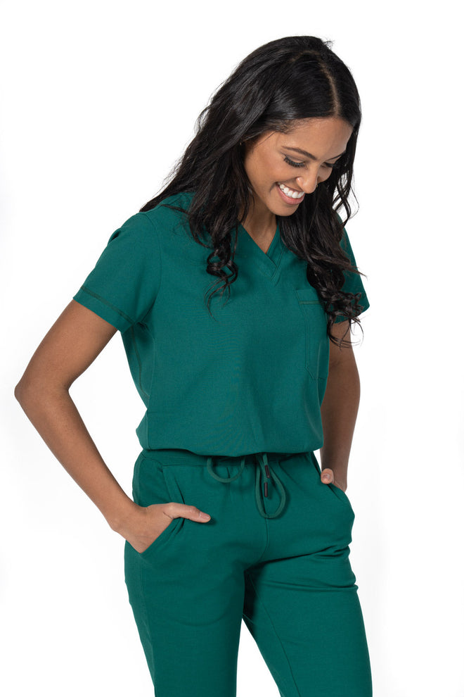 Women's One Pocket Scrub Top V-Neck Green