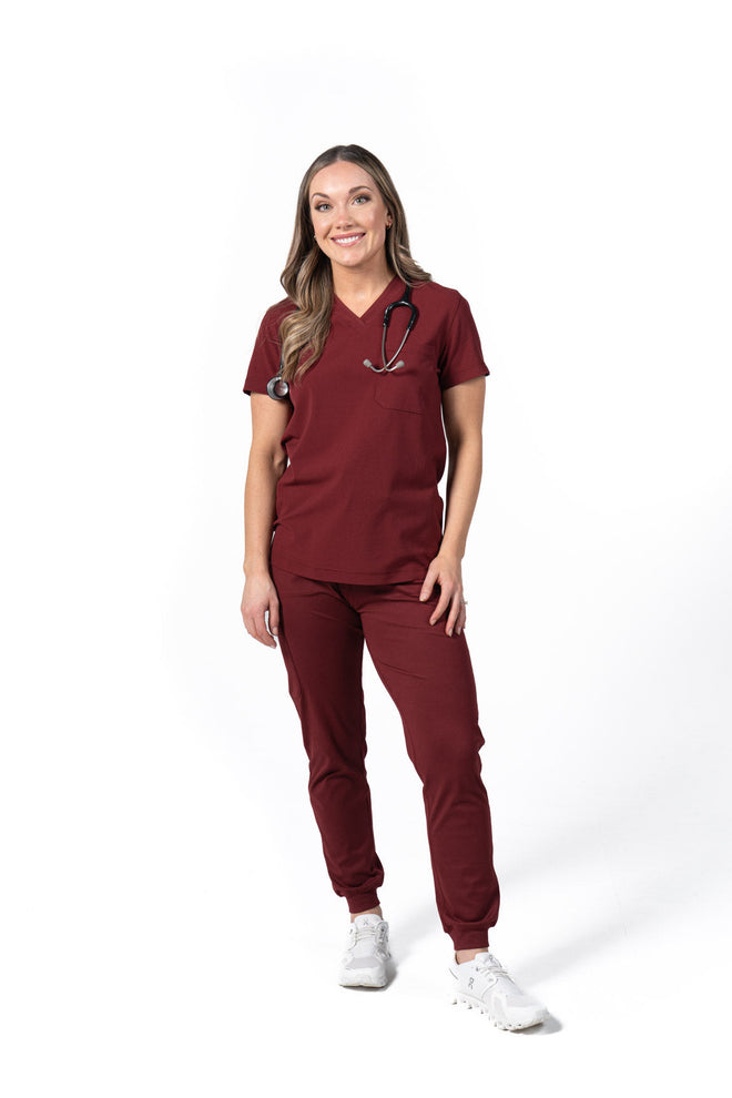 Women's One Pocket Scrub Top V-Neck Red