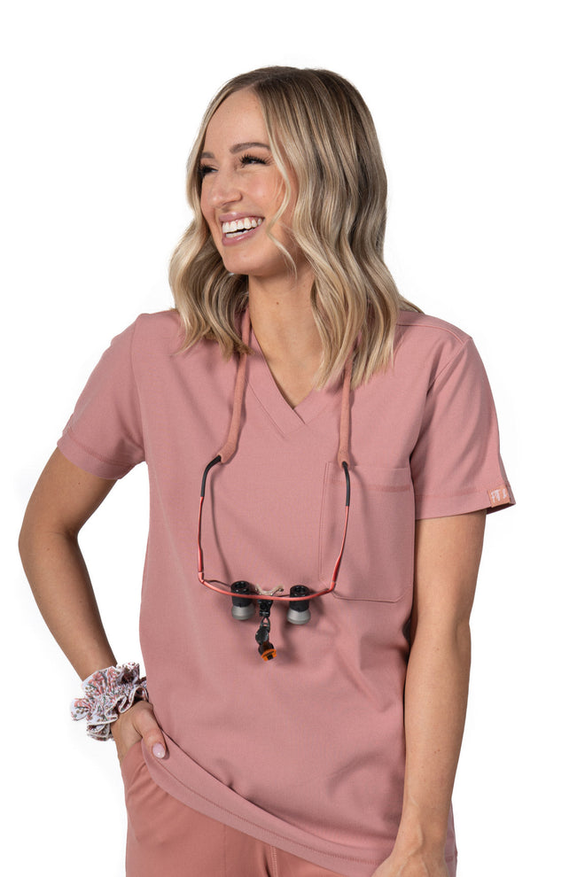 Women's One Pocket Scrub Top V-Neck Pink