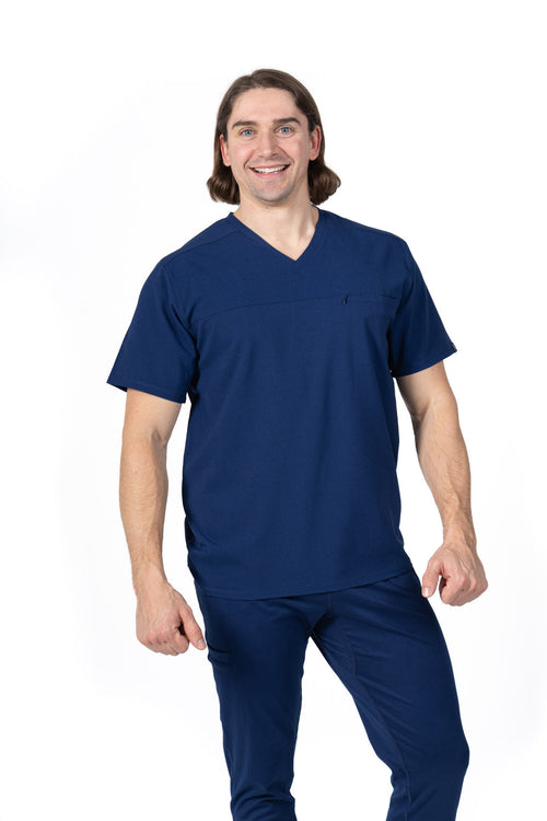Blue Men's V-Neck Scrub Top
