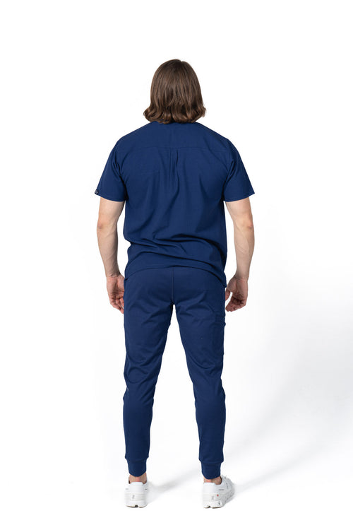Blue Men's V-Neck Scrub Top