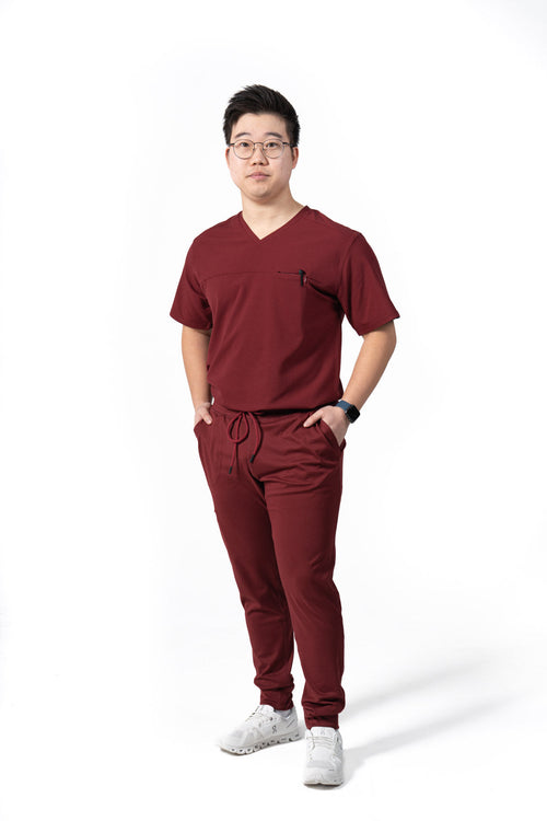 Red Men's V-Neck Scrub Top