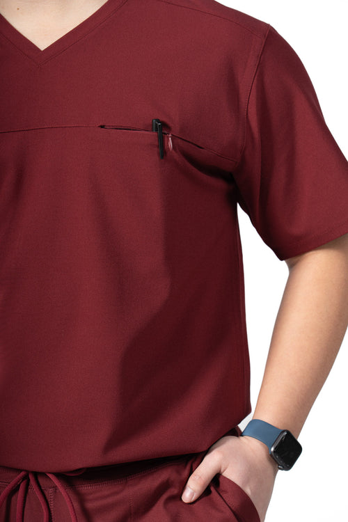 Red Men's V-Neck Scrub Top