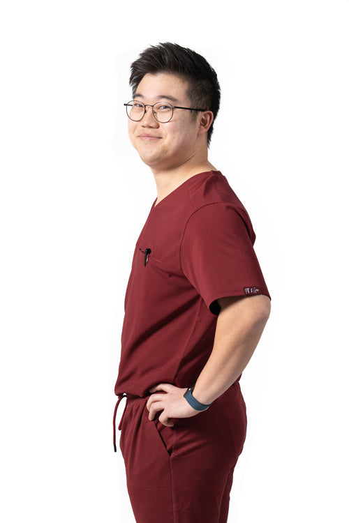 Red Men's V-Neck Scrub Top
