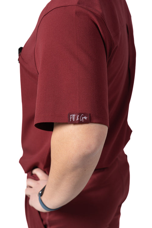 Red Men's V-Neck Scrub Top