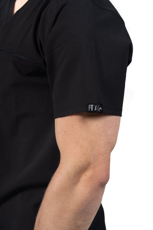 Black Men's V-Neck Scrub Top